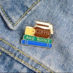 COFFEE and books metal enamel resin pin teacher gift